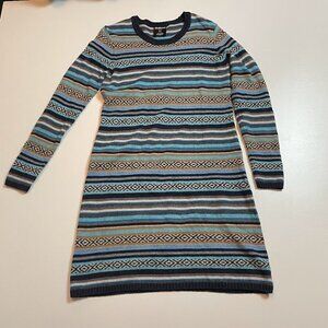 Sherpa Adventure Gear Paro Wool Alpaca Dress Stripe Blue Green Winter Tunic Med